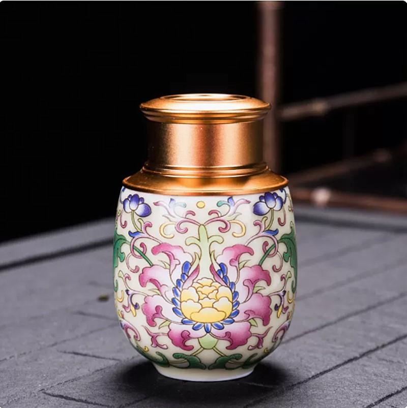 Exquisite Pastel Ceramic Tea Caddy Portable Travel Sealed Tea Boxes Tea Jar Storage Tank Coffee Canister Spice Candy Containers