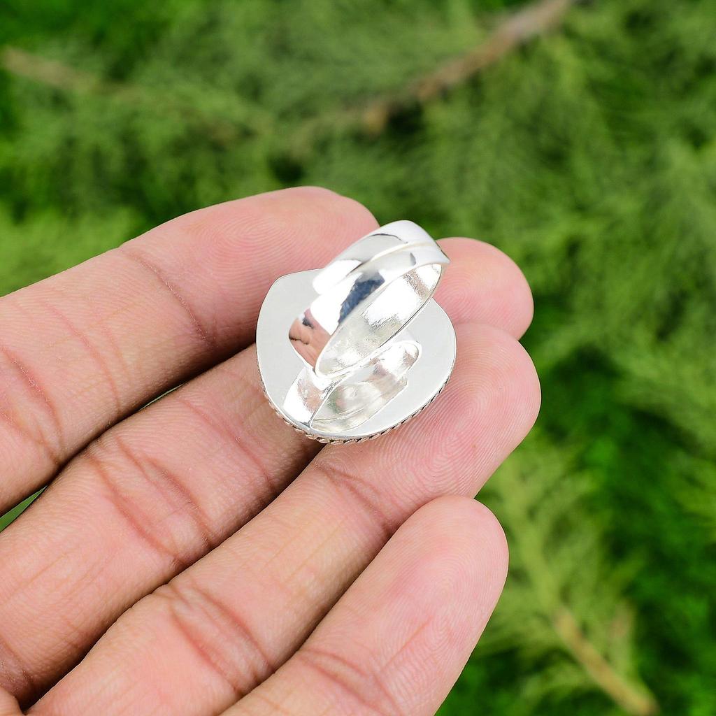 925 Silver Pear Rainbow Moonstone Stone Wedding Statement Mother Elegant Ring