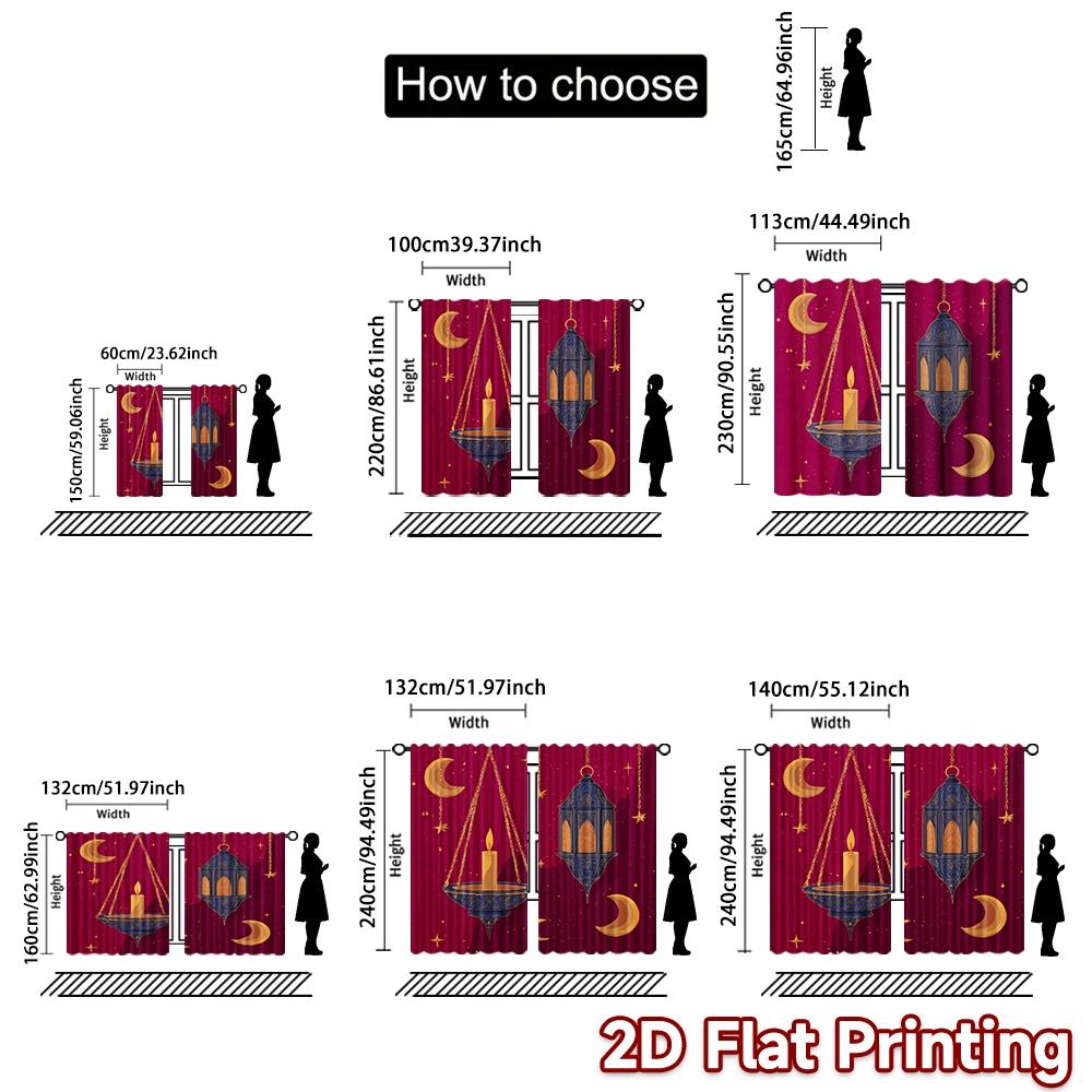Set Of 2 Flat Printing Curtains Celestial Moons Digital Printed Polyester Drapes Festive Holiday New Year Carnival Curtain