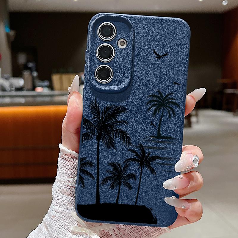 Creative Coconut Sunset Print Case For Samsung S26 S25 S24 Ultra S23 S22 S21 FE A15 A16 A17 A35 A36 A37 A54 A55 A56 A57 5G Leather Texture Cover
