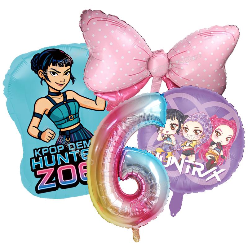Kpop Demon Hunters Birthday Balloons Decoration Zoey Rumi Mira Girl Party Number Balloons Set Party Favor Home Decor Kids Gift