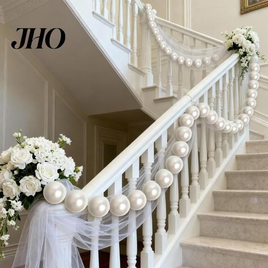 White Bead Wall Hanging Ornament 10Pcs DIY Faux Pearl Garland Staircase Decoration Large Bridal Shower Decor Home Wedding Party Stairway