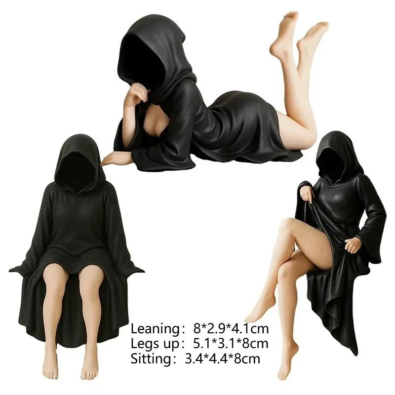 Mysterious Statue Gothic Black Robe Queen Figure Bookshelf Sculpture Spooky Sitting Statues Desktop Ornaments Gifts Sexy 3d Poseable Articulated Scale