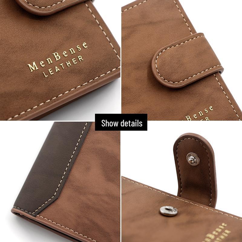 Korean Style Gold Foil Print Men's Trifold Leather Wallet