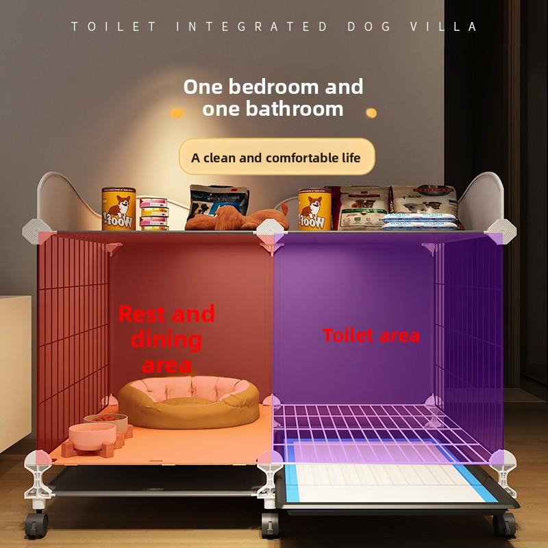 Small Dog Crate with Separate Toilet Area Puppy House for Teddy Bichon Pet Bedroom Kennel Cozy Puppy Home with Removable Tray