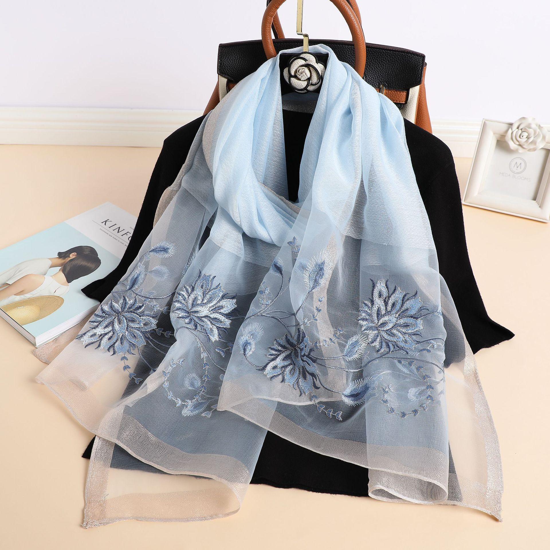 

Silk Women Scarf Warm Wool Shawls Wraps Floral Pashmina Embroidery Scarves Foulard hijabs Solid Long Female Bandana 70x180cm
