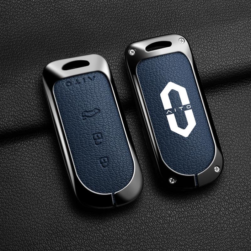 Huawei AITO M7/M5/M5ev Key Case: Genuine Leather Full-Coverage Key Shell & Buckle