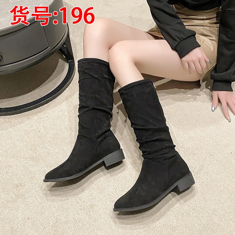 Pile boots women's inner heightening knight boots autumn new retro suede thick heel tall boots tide