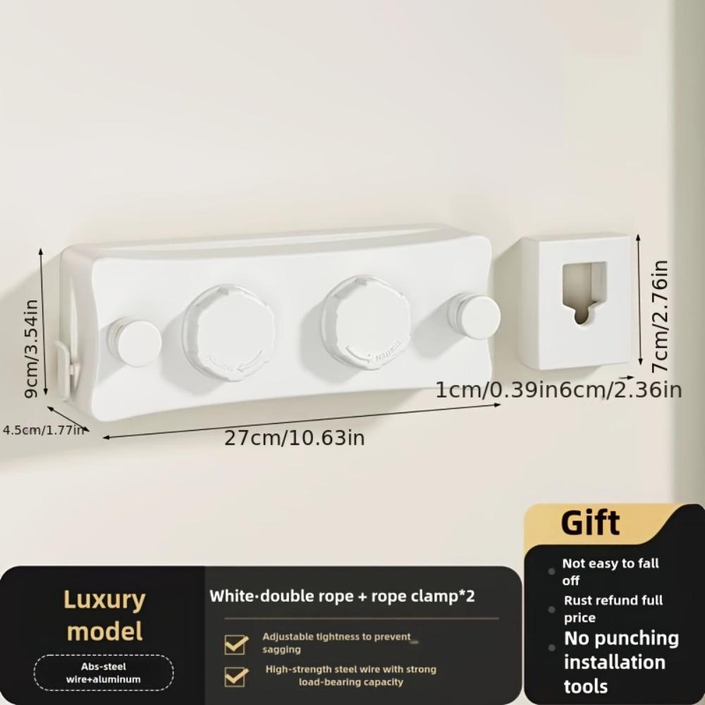 

Подвійна мотузка для білизни з нержавіючої сталі 304 - 5,1 м Невидима, висувна та втяжна, не провисає та не іржавіє, ідеальна для використання на балконі та біля вікна білий