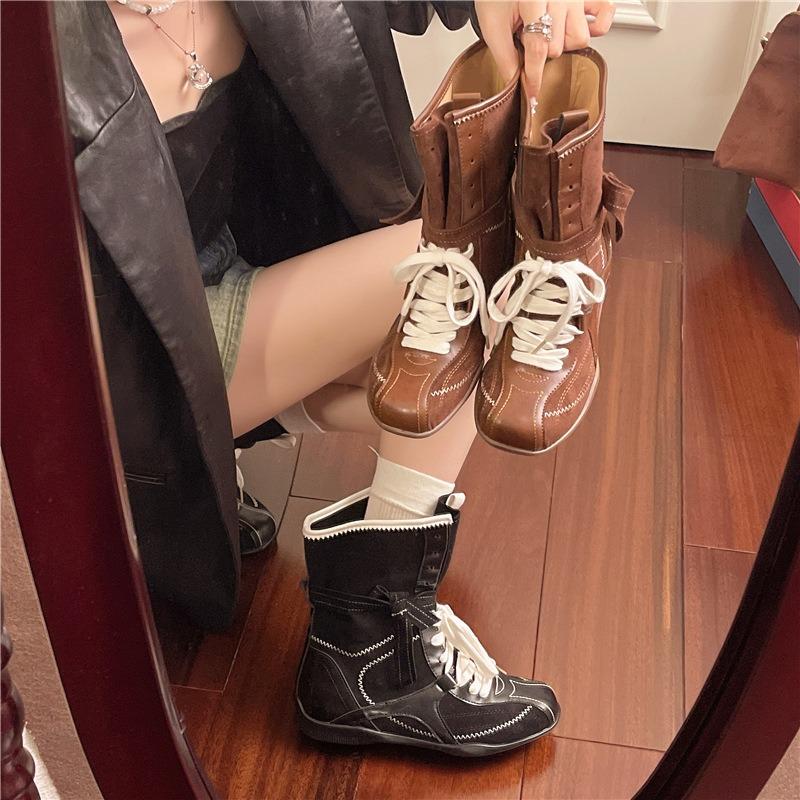 Casual retro versatile inner heightening Martin boots women's British round head lace-up sports boots short boots boxing boots