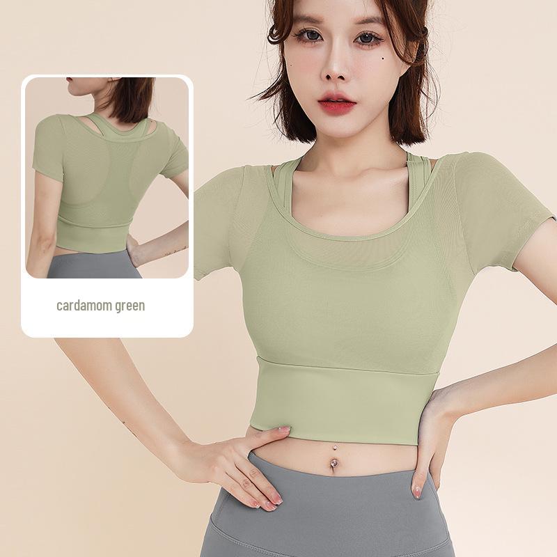 

Женский сетчатый быстросохнущий топ для йоги с нагрудной вставкой - футболка с коротким рукавом облегающего кроя для бега и фитнеса S