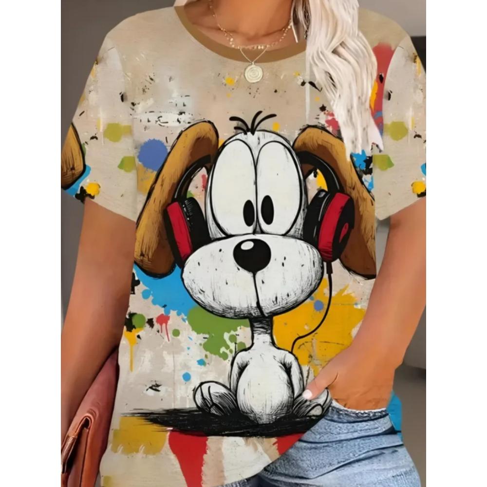 Summer Women's T-shirt Creative Fun Animal 3D Printed Short Sleeved T-shirt Fashionable Comfortable Soft Breathable Large Loose T-shirt