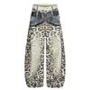 Pantaloni Blugi Lărgi Patchwork Leopard Retro Europeni și Americani - Pantaloni Casual Subțiri Drepți de Înaltă Calitate pentru Femei