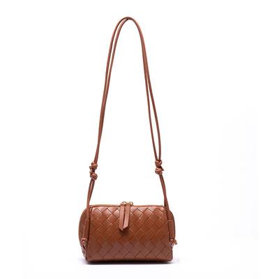 Woven Leather Crossbody Bag Women Small Pillow Shape Shoulder With Phone Pocket