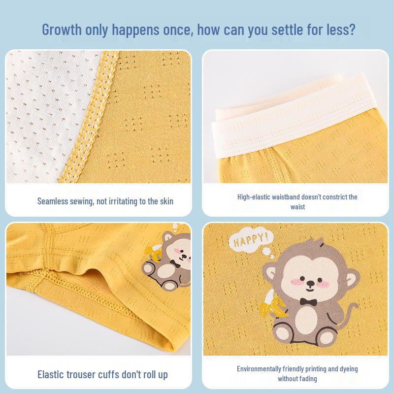 Jungen Modal Boxershorts - A-Klasse Baumwolle, Antibakterieller Netz-Schritt, Atmungsaktive Sommer-Eis seide, Leicht, Vier-Ecken-Design