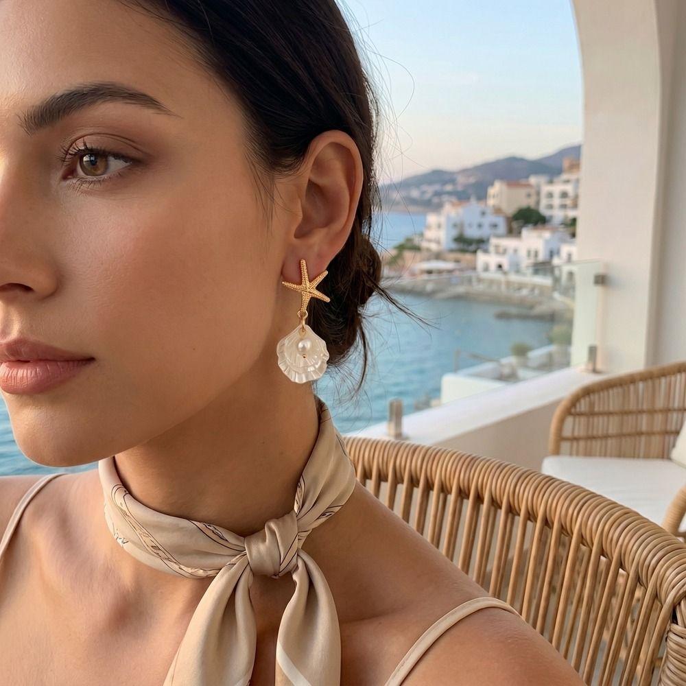 Bohemian Beach Style Earrings Tassel Starfish Pendant Earrings Shell Dangle Earrings  Women
