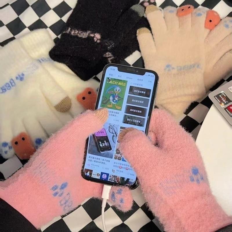 Gloves winter female cute velvet warm cold touch screen soft girl cycling student five fingers riding autumn and winter