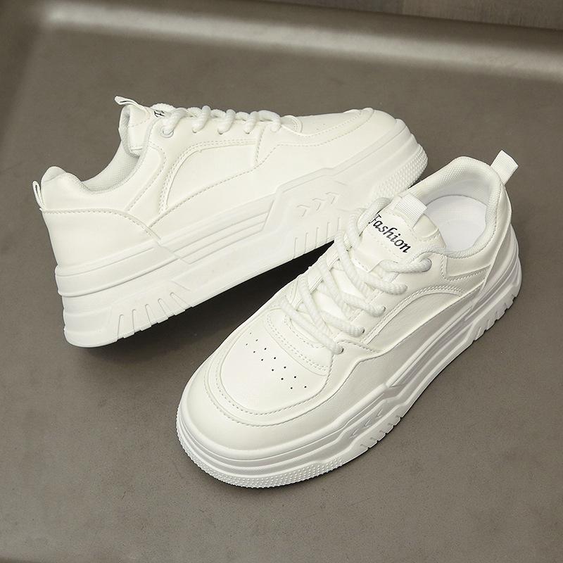 White sneakers women's autumn muffin platform white shoes round head lace-up breadboard shoes heightening casual shoes children