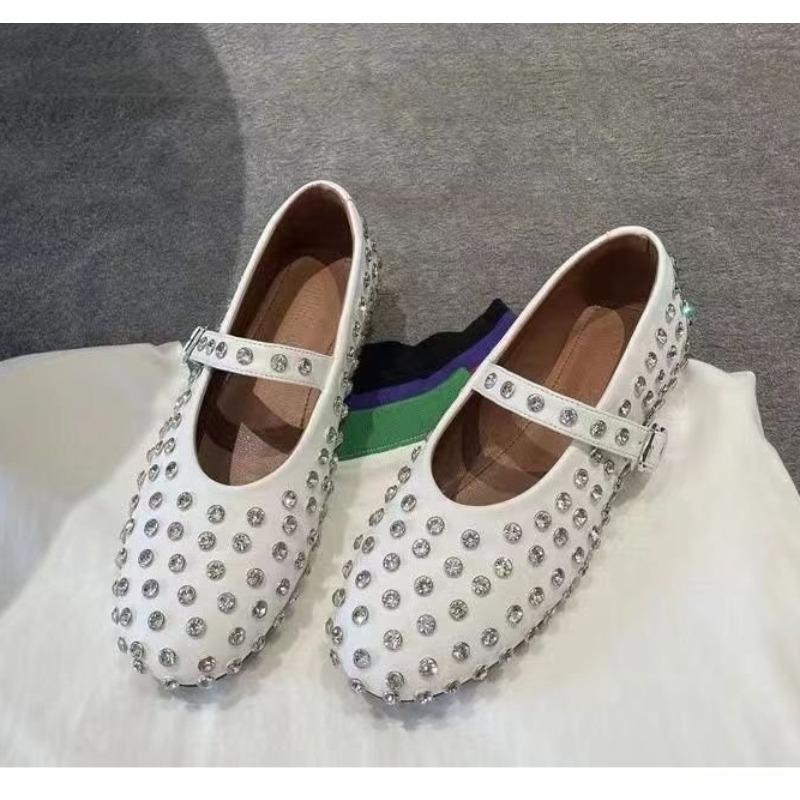Women Glitter Shoes with Buckle Strap Rhinestone Ballet Flats Crystal Ballerina Shoes Comfortable Female Casual Shoes