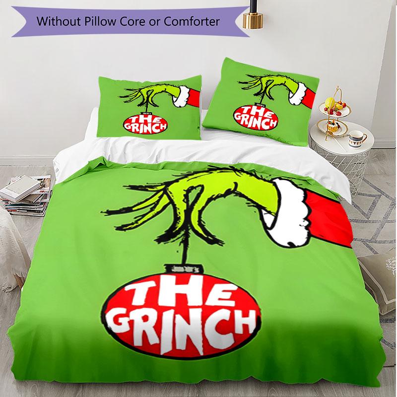 Set copripiumino 3 pezzi (1*Copripiumino + 2*Federe, Senza Nucleo), Set Biancheria da Letto Morbido Stagione Unica con Stampa Grinch, Regalo Decorazione Camera da Letto