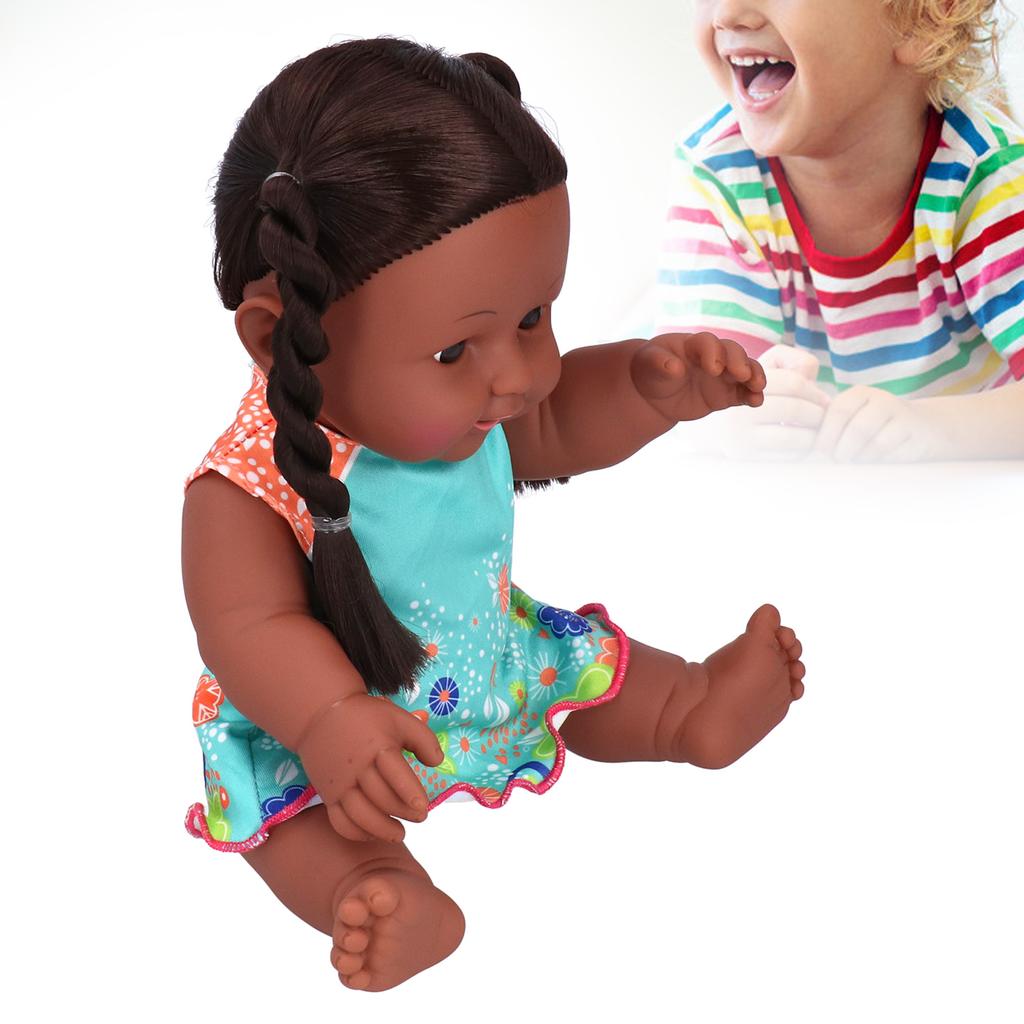 Exquisite African Black Girl Doll Lifelike Chidren Cute Doll Kid Role Play Toy Gift 30cm(Q1209 Blue