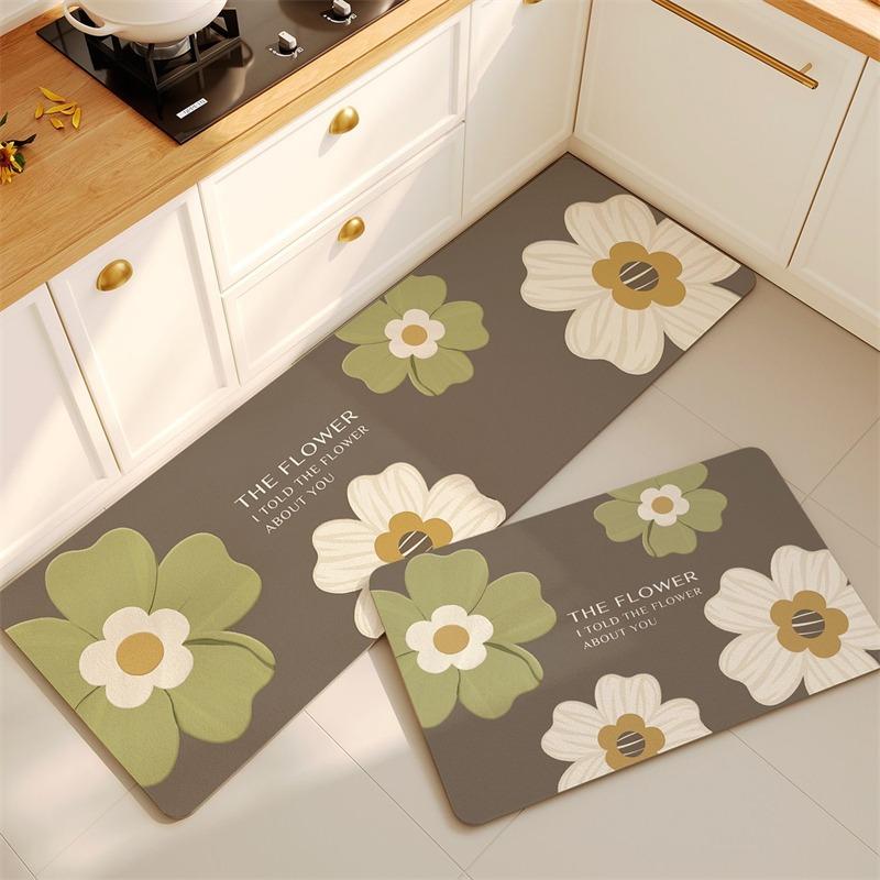 Rug For Kitchen Waterproof Floor Mat Non-Slip Pvc Leather Foot Mats Long Carpet Japanese Style Flower Home Decoration Rugs