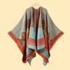 Sciarpa Autunnale e Invernale, Scialle da Viaggio Versatile a Quadri da Donna, Mantello Spaccato Spesso Etnico in Imitazione Cashmere