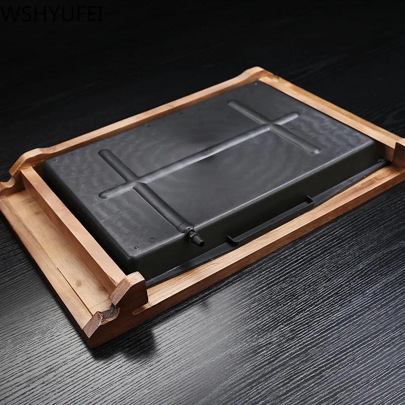 Chinese Traditional Drawer type Solid Wooden tea tray Household Tea table Teaware Organizer High Quality Double-use serving tray