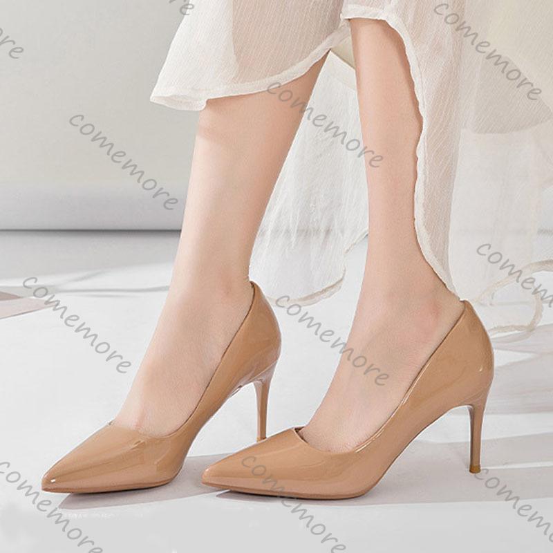 Comemore Pointed Toe Pumps Patent Leather Dress Women Shoes Professional High Heel Temperament Stiletto Heels Work Single Shoes