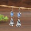 Vintage Waterdrop Round Inlaid Blue Stone Earrings Geometric Creativity Silver Color Dangle Earrings for Women Jewelry