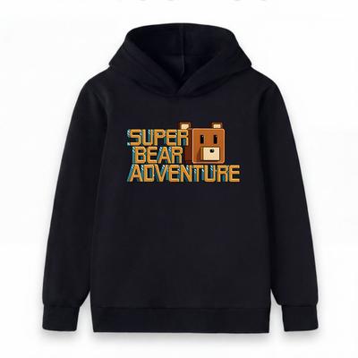 Kids Boys Girls Casual Hooded Pullover Sweatshirt, Cute Super Bear Adventure Game Print Warm Long Sleeve Hoodie for Daily Outdoor Wear