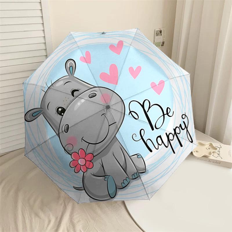 

1PC Hippo Be Happy Automatic Open/Close Umbrella with Windproof, 8-Rib Sturdy Canopy, Durable Ribs, Fashionable Design, Outdoor Accessory, Fun Prin, H