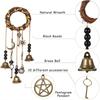 Boho Wind Chime with Bells, Handmade Wicker Wreath Hanging Ornament, Witchy Home Decor for Door Wall Garden, Rustic Witchcraft