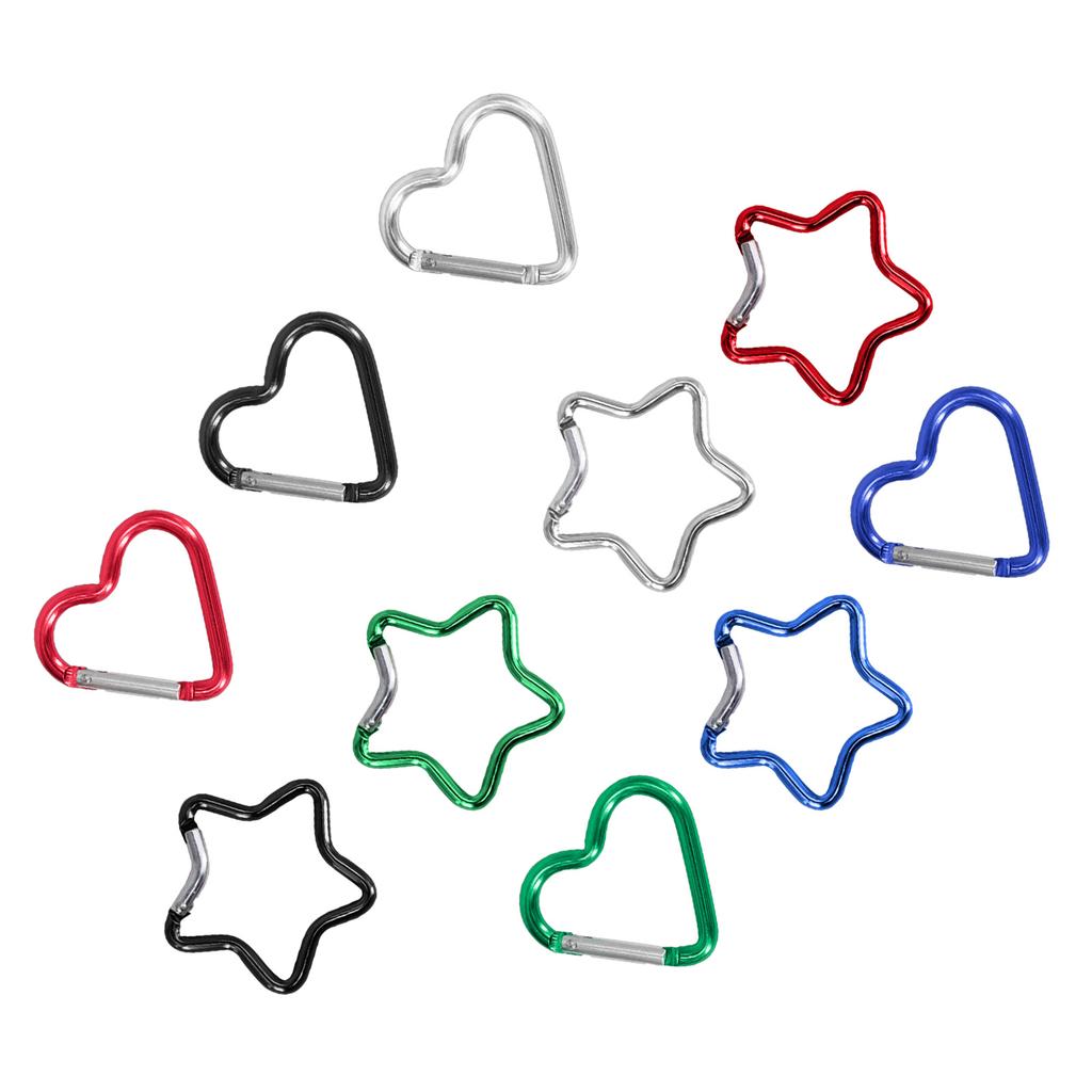 10Pcs Heart Star Carabiner Clip KeyRings Carabiner Keychains Metal Spring Snap Hook for Purse Handbag Hardware
