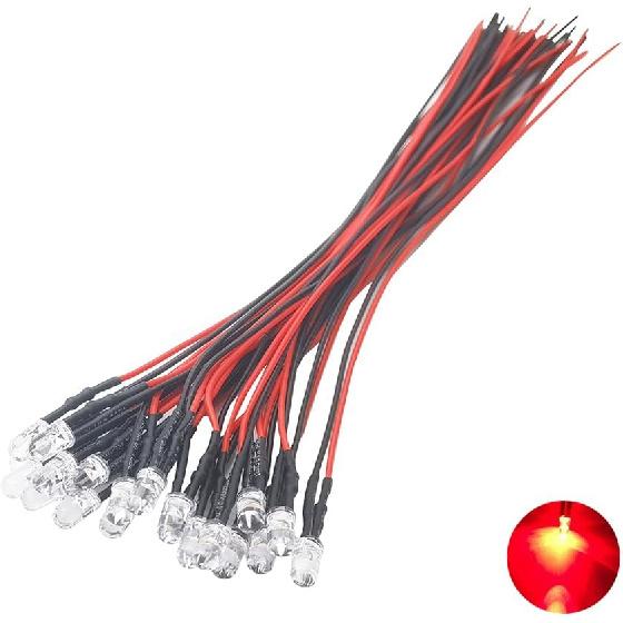 20pcs 12 Volt 5mm Blue Blinking LED Lights Emitting Diodes Pre Wired 7.9 inch DC 12v LED Light Clear Lens Small LED Lamps DIY Lighting Projects