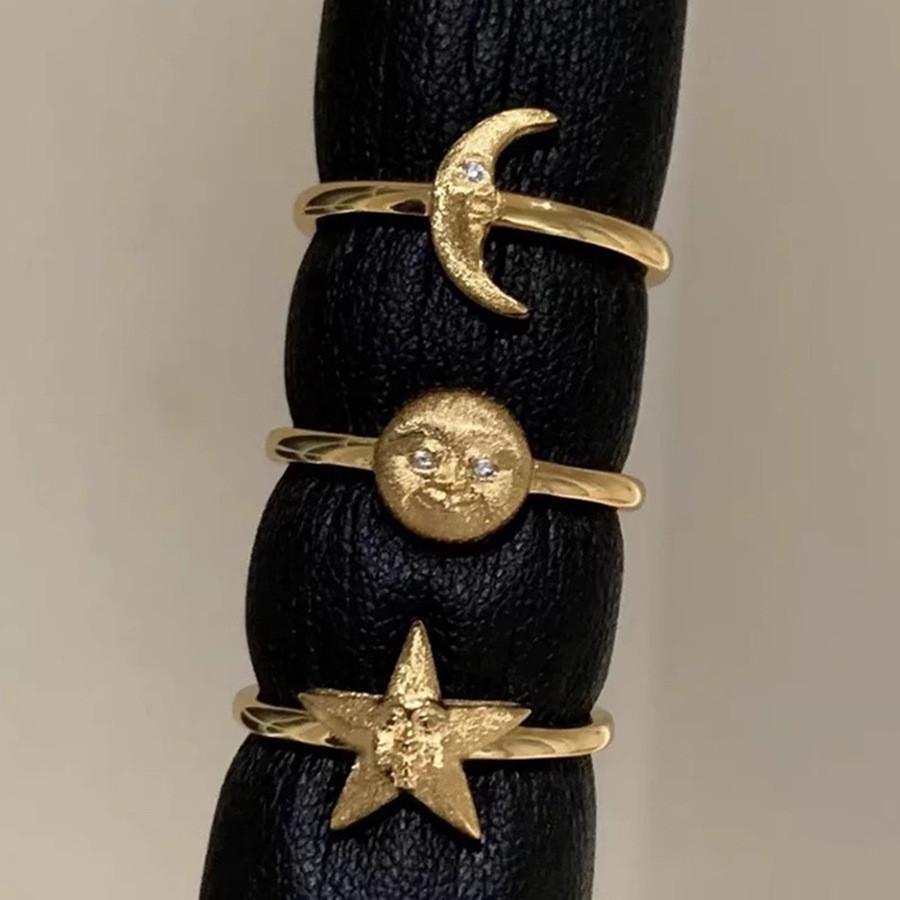 Elegant Copper Star Moon Sun Ring For Women Unique Design Adjustable Size Fashion Accessory