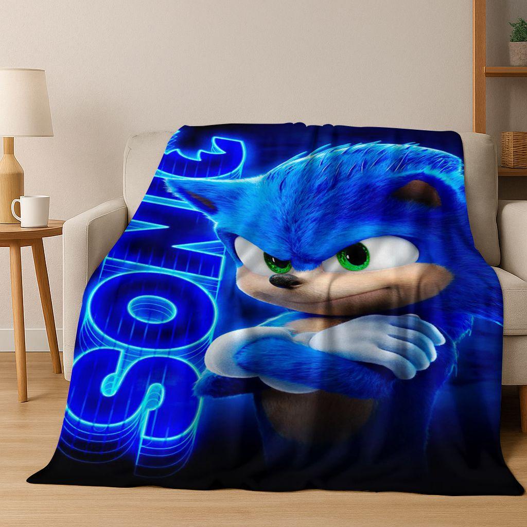 Classic S-Sonic Cartoon Game Flannel Blanket Soft Warm Throw Blanket for Bed Bedroom Living Room Travel Picnic Office Gift Kids