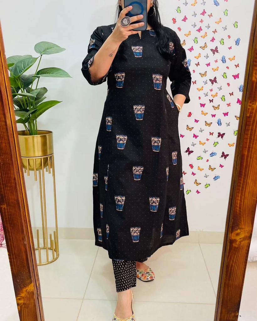 Indian Women Designer Kurta Pant Cord Set Bollywood Top Tunic Pure Cotton Kurti Dress