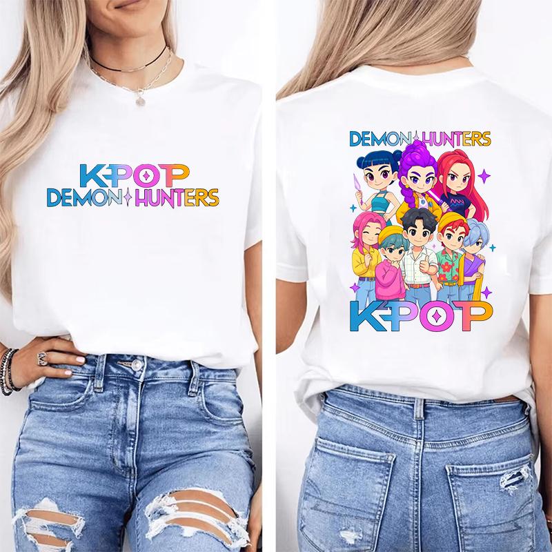 Funny Kpop Demon Hunters Print T-Shirt Women Men Loose Short Sleeve Round Neck Top Female Casual Shirt Tees
