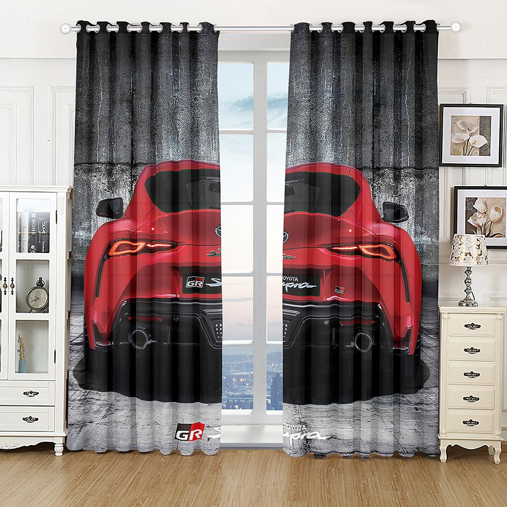 2 Panel Red Black Sports Car Racing Print Curtain Large Size Curtain for Boys Bedroom Living Room Floor-to-ceiling Window Drape