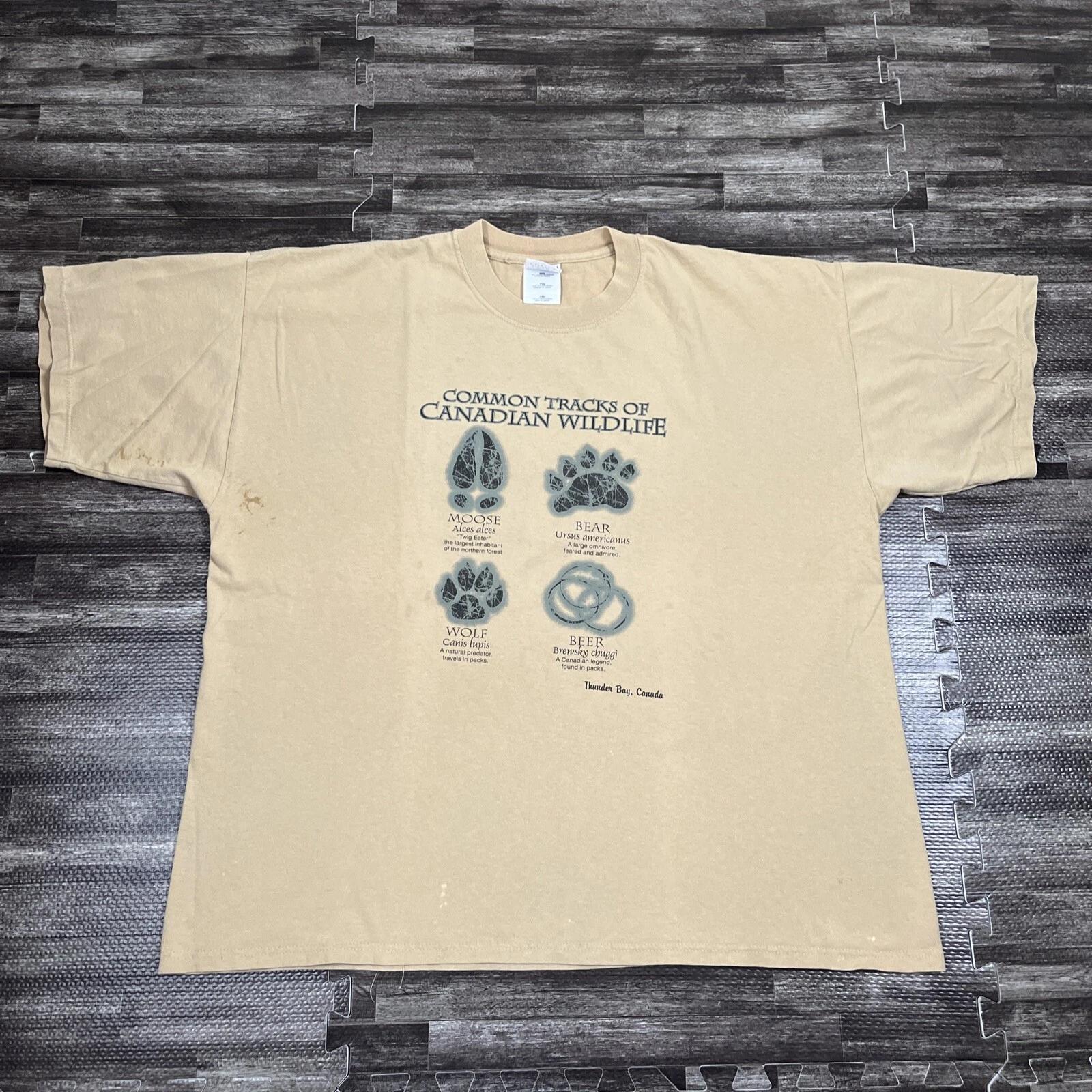 

Vintage Canadian Wildlife Tracks Tshirt Beige XXL 2XL VTG Nature Animals Humor XL