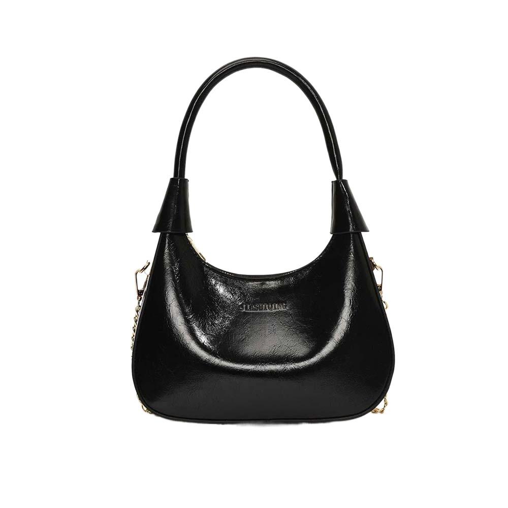

Solid Color PU Hobo Bag Elegant Texture Handbag Storage Bag French Underarm Bag School чёрный