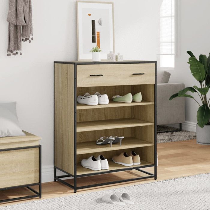 Armoire à chaussures - VIDAXL - Chêne Sonoma - 4 étagères - 1 tiroir - Métal et bois d'ingénierie