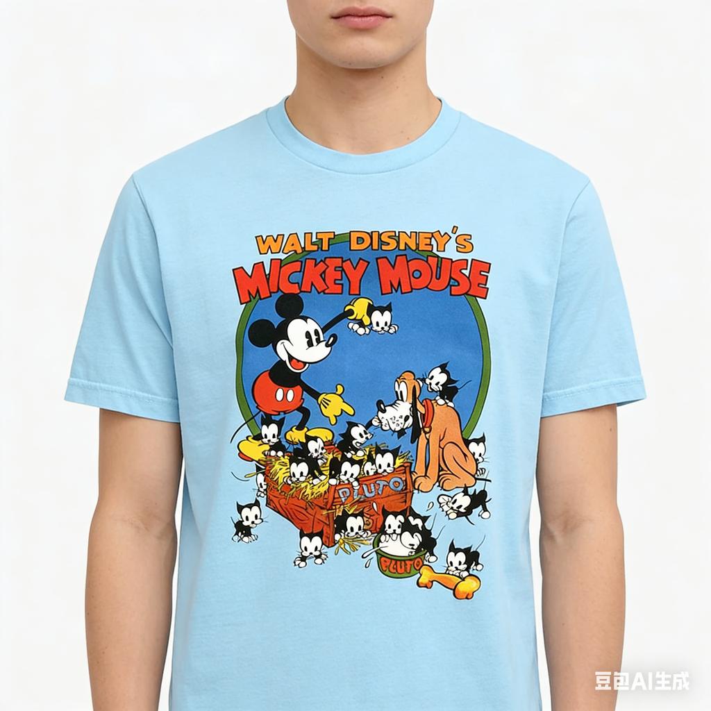 The 2026 Summer New Poster Vacation Mickey Patterned Tshirt Is A Loose Casual Tshirt for Adults and Children with An Oneck