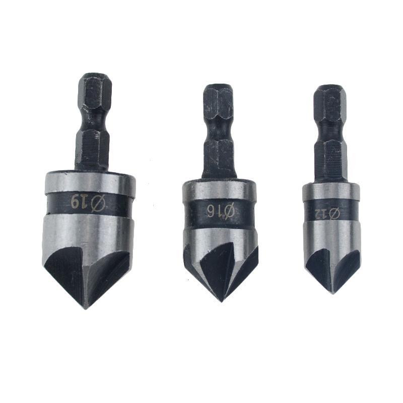 3Pcs 5 Flute Countersink Drill Bit Set 1/4" Hex Shank 90° End Chamfer Wood 3Pcs 5 Flute Countersink Drill Bit Set 1/4" Hex Shank 90° End Chamfer Wood