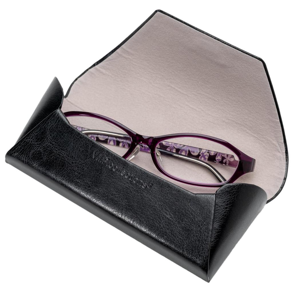 Pearl Eyeglasses Case HFD-19 Genuine Leather Black Semi-Hard Magnetic Closure