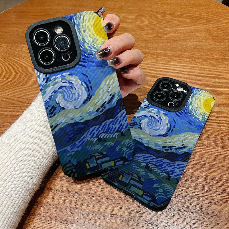 Vertikale Lederhülle Sternennacht-Malerei Bedruckt Gemustert Stoßfest Weiche Silikonhülle mit Kameraobjektiv Vollständiger Schutz für IPhone Samsung