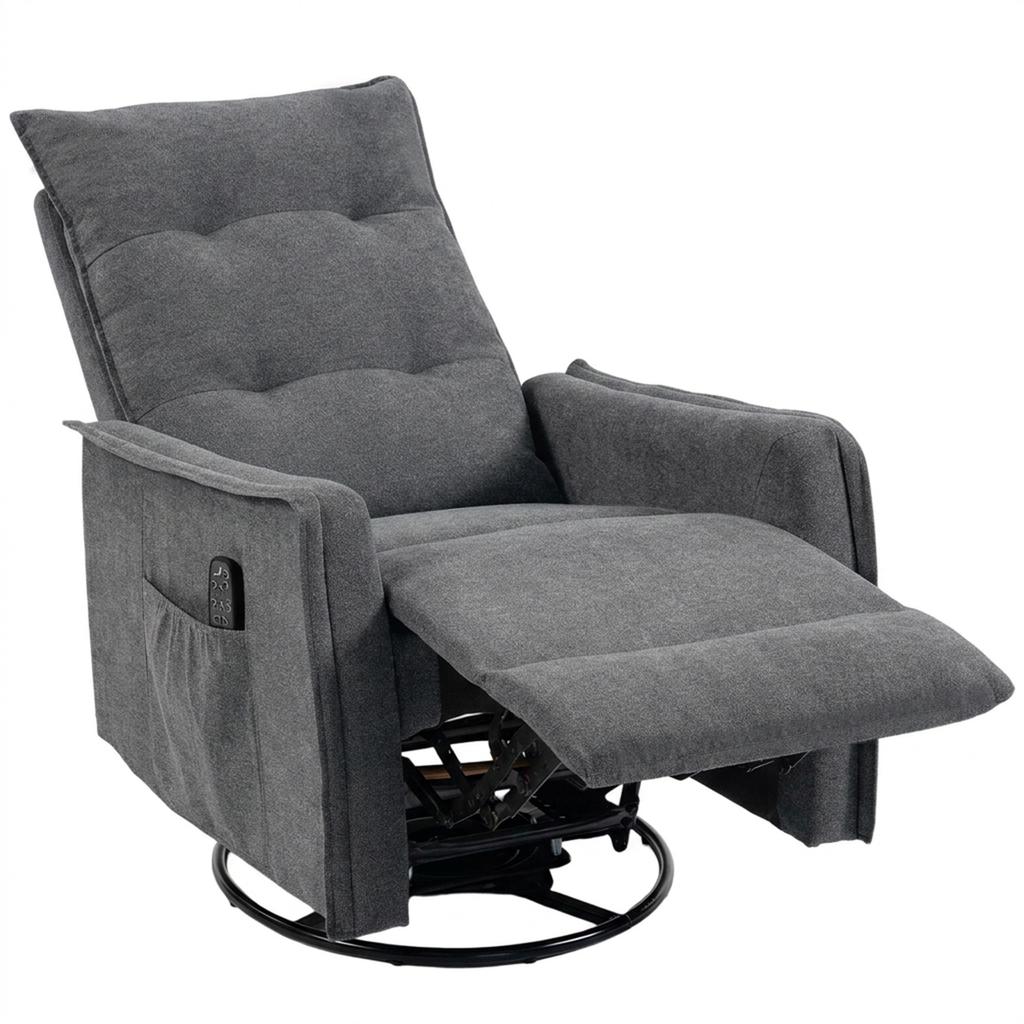 Recliner Armchair, Chenille Recliner Chair with Massage and Heat, 360 degrees Swivel Rocking Manual Recliner, Dark Grey