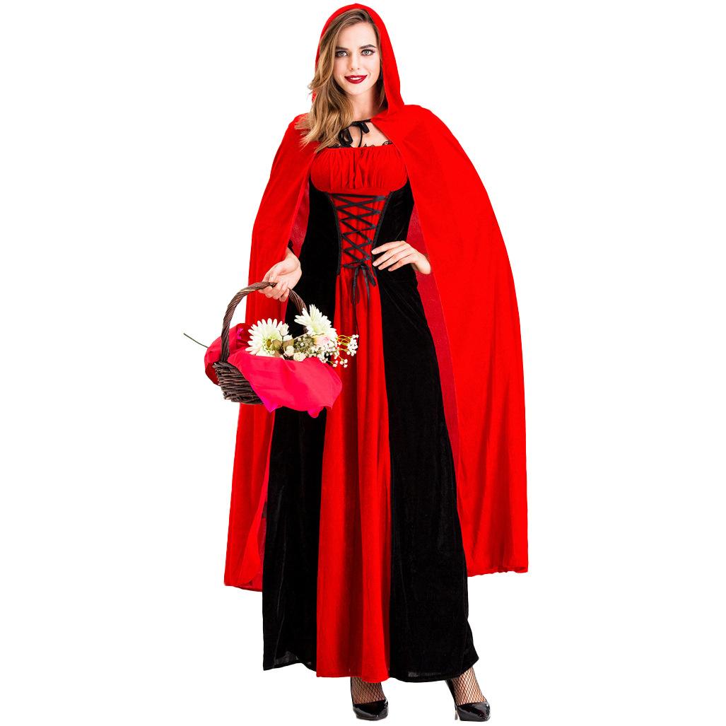 

Halloween clothes cos grandma wolf vampire little red riding hood costume, castle queen cape costume S червоний