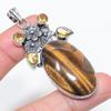 Natural Tiger Eye, Citrine 925 Sterling Silver Jewelry Pendant 2.56" W7L86